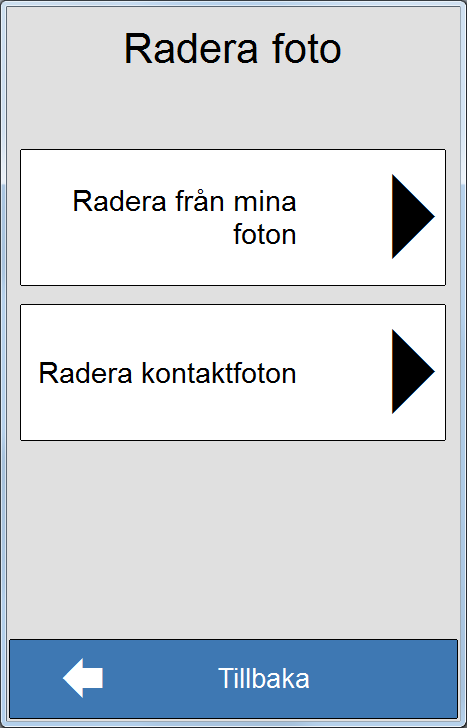 7.2 Visa Mina foton visas albumet Mina foton. Se avsnitt 4. 7.3 Radera bild visas den här sidan: Tryck här för att ta bort bilder från albumet Mina foton.