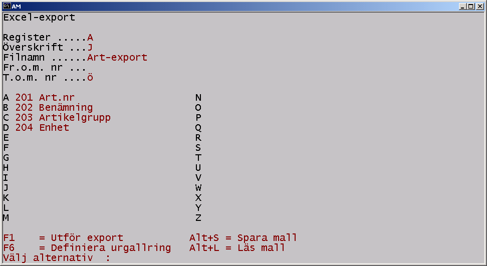 240 Snabbexport till Excel 1.6.6.5. Fr.o.m. - T.o.m. Här sätter du in vilka art. / kunder / lev. som du vill exportera.