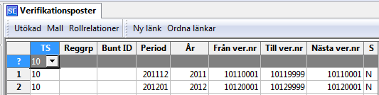 8.3 Verifikationsposter Denna skärmbild använder du för att öppna verifikationsnummerserier eller delar av för registrering.