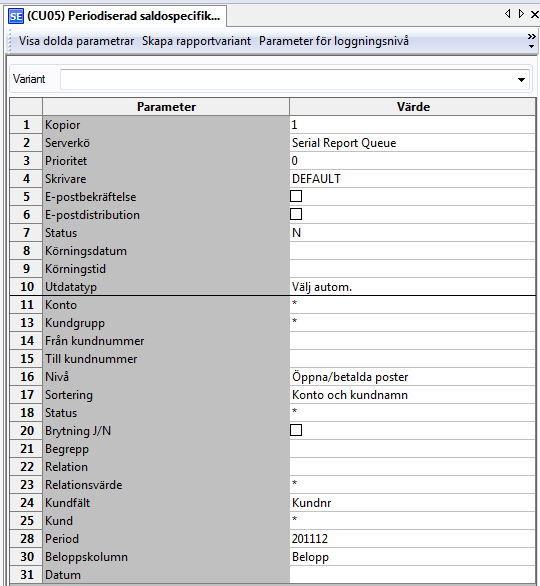 8.6.3 Periodiserad saldospecifikation (CU05/SU05) Rapporterna specificerar saldo per kund/leverantör vid utgången av den angivna perioden.