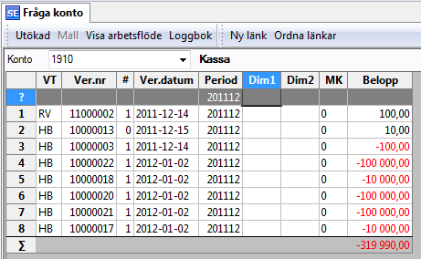 Skärmbilden visar i normalläge en sökrad (det finns även ett s.k. utökat läge, se avsnittet Ändra till utökat läge). Sökraden är gråmarkerad och i vänsterläge markerad med ett frågetecken.