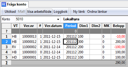 2 Välj kommandot Filter. Resultat, se nedan. 10.2.5 Fråga verifikationsdetalj - Zoom Om du önskar detaljupplysningar om varje enskild transaktion, väljer du kommandot Zoom (Datamenyn).