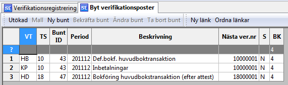 2.1.1 Verifikationsposter När du väljer Verifikationsregistrering i Agresso Huvudbok, visas skärmbilden som innehåller tillgängliga verifikationstyper.