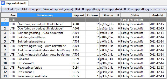 Behörighet Användare som har behörighet att fråga i skärmbilden kan endast ändra sina egna rapportbeställningar.