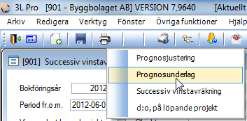 tidigare. Ange vid behov nytt värde. Progn.andel nästa år Detta fält är endast öppet om inställning för successiv vinstavräkning är Periodens värden.