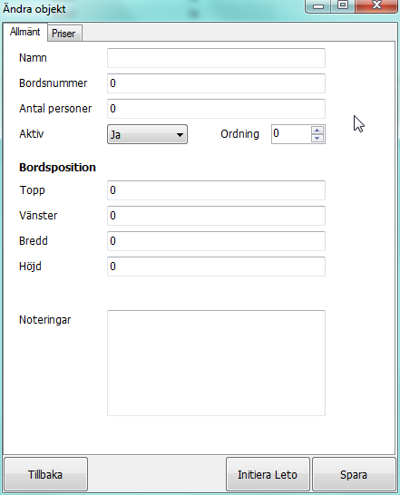 Vid klickning på Nytt objekt kommer följande bild upp: Flik 1 Allmänt Vid skapande av ett nytt bokningsobjekt skall följande fyllas i: Namn: Ange namnet på bokningsobjektet.