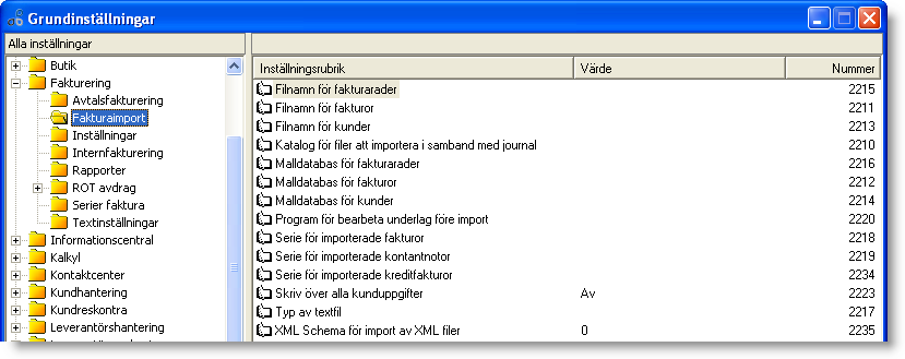 Fakturaimport Fakturaimport används för att importera fakturaunderlag från externa system till Entré, tex programmet GPD. 2215. Filnamn för fakturarader.