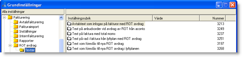 Texter 3213. Avtalstext som infogas på fakturor med ROT avdrag.