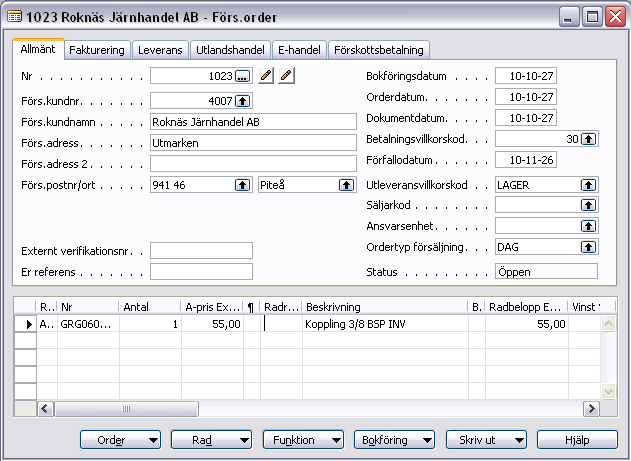 Allmänt Uppgifterna på den allmänna fliken är knutna till kunden. Ändras uppgifterna under Allmänt, tas ändringarna INTE med på fakturan.