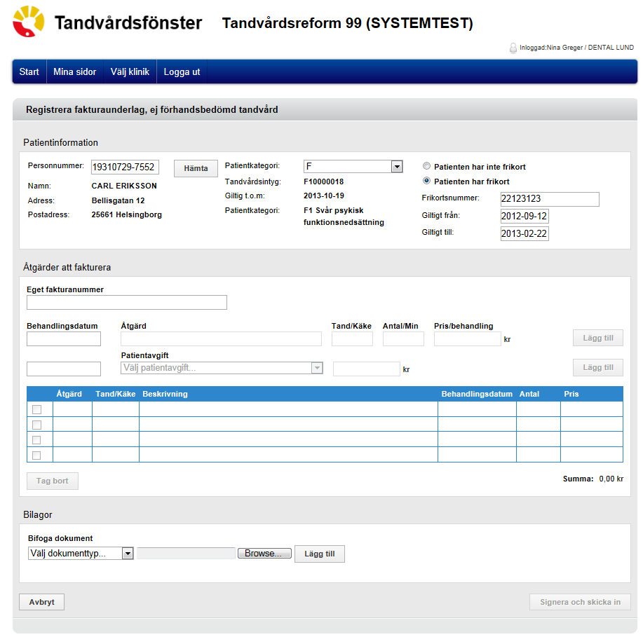 Notera att det finns en tidsfrist gällande hur länge man kan vänta med att fakturera utförd vård, se regelverket: http://www.skane.se/public/tandvardsstod_2012.5_2012_06_27.pdf 2.