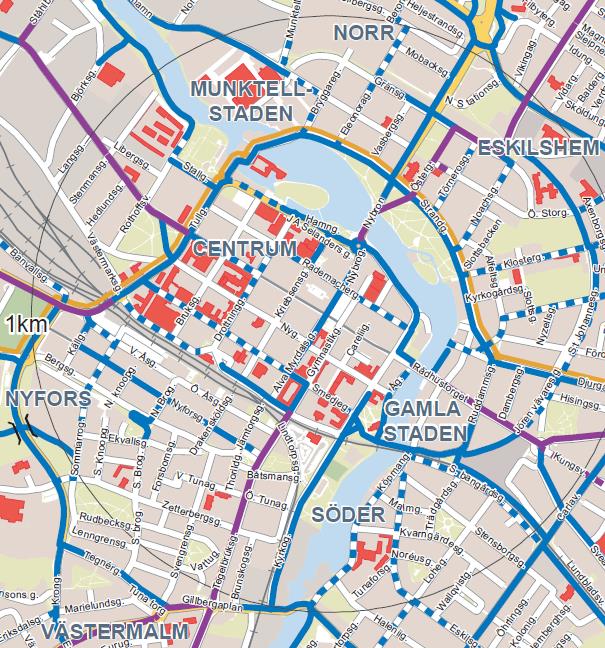 15 Gång- och cykeltrafik Nuläge Eskilstuna har ett relativt väl utbyggt gång- och cykelnät.