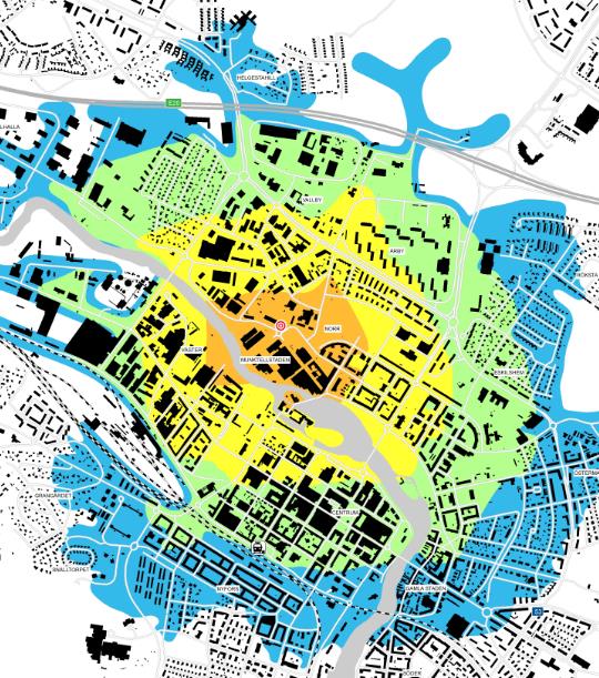 18 och belyst skillnaden i gångtid till området utan respektive med den nya gångoch cykel, se Figur 2-19.