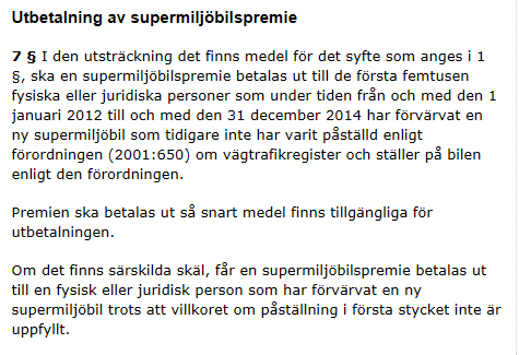 Nyheter beräkning Miljöbilar år 2012-2014 (förordning (2011:1590) om