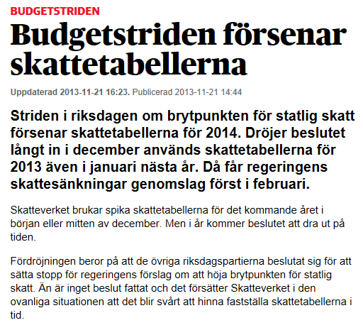 Skattetabellerna för år 2014 beslutas