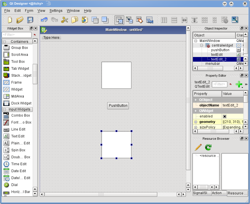 Figur 7. Visar en bild av layout-redigeringsverktyget QT Designer.