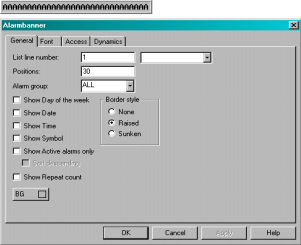 Programmering Grafisk visning och styrning I 7 Alarm-banner Objekt som används för att visa en rad i alarmlistan.
