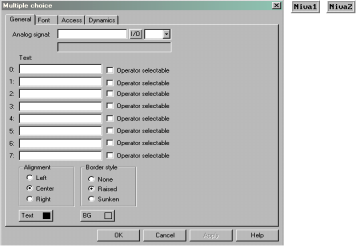 I Programmering 7 Grafisk visning och styrning Flergångsval Objekt som kan finnas i flera tillstånd. Objektet är kopplat till ett dataregister som kan anta upp till 8 olika tillstånd.