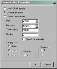 I Programmering 7 Projektöverföring 174AEN Inställningar i dialogrutan Comm. settings. Parameter Beskrivning Use TCP/IP transfer Ange om projektet skall överföras via TCP/IP.