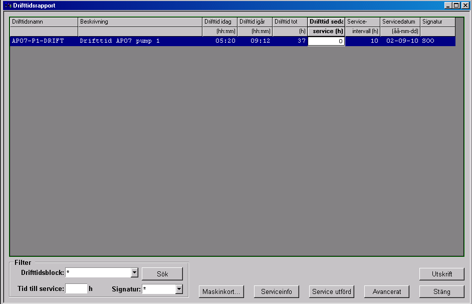 1.5.3 Drifttidrapporten Från Drifttidrapporten kan man också hoppa till maskinkort.