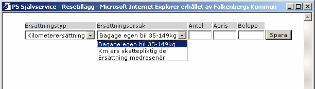 När man sparat, kommer det en knapprad längst ner på bilden. För att registrera bilersättning, utlägg eller färdtidsersättning klickar man på knappen tillägg.