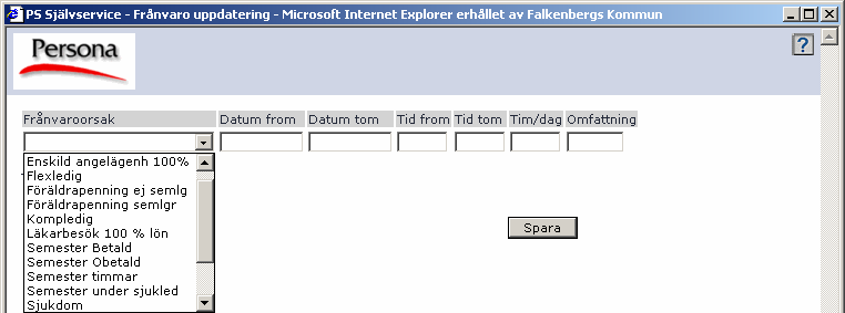 5. Frånvaro Här anger du vilken period du vill rapportera under (d v s när din ledighet skall infalla). Sedan klickar man hämta. Finns det redan inlagda ledigheter under denna period visas dessa.