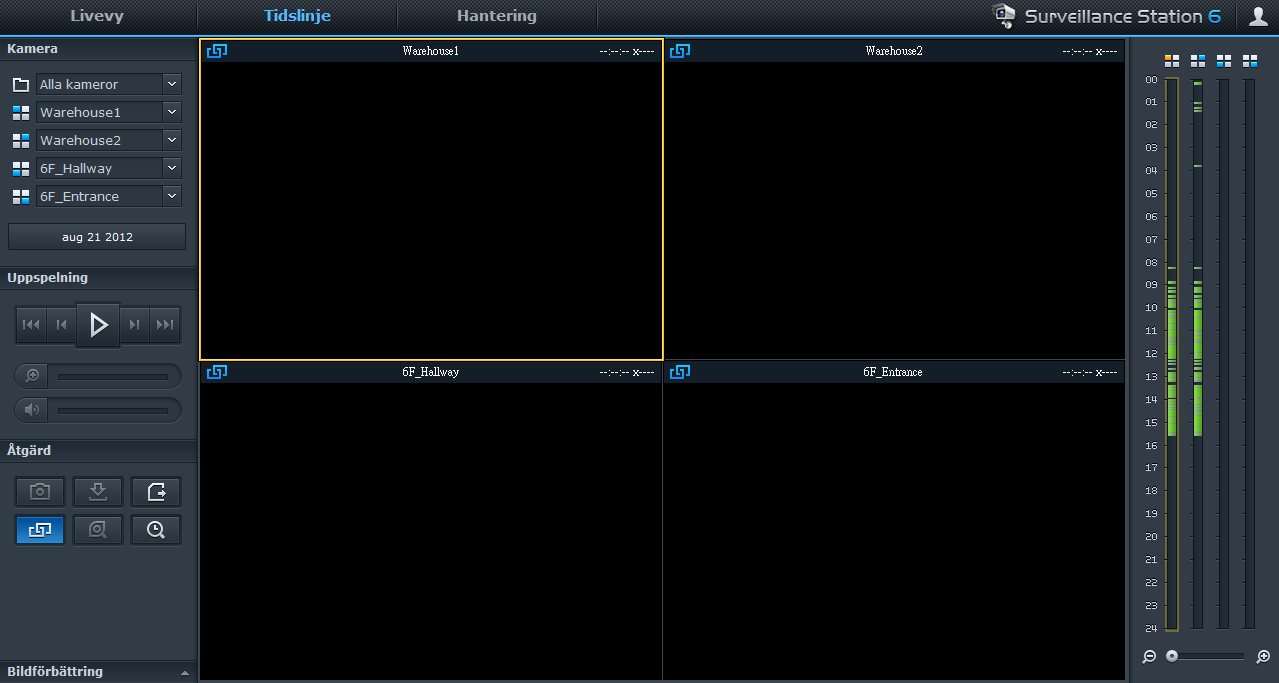 Bruksanvisning för Synology RackStation Arbeta med tidslinje Surveillance Station gör det möjligt att lokalisera faktiska inspelade filmer via Tidslinje och kalendersupport.