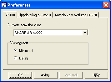 SKRIVARVERKTYG (WINDOWS) Använda skrivarfunktionerna (del ) Ändra Printer Status Monitor inställningarna När det väl är installerat så är Printer Status Monitor på i bakgrunden av Windows.