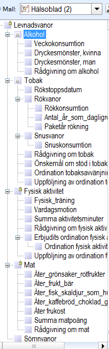 Hälsobladet i Cosmic Så här dokumenterar du i hälsobladet Hälsobladet finns som en egen mall i Cosmic. Mallen är uppbyggd av fasta svarsalternativ.