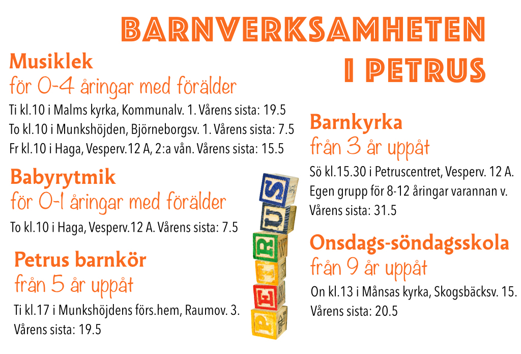 8 Sommarens program 16.4.2015-3.9.2015 Gudstjänster Munksnäs kyrka (Tegelst. 6) Högmässa varje söndag kl. 10, förutom 26.4. Gudstjänst torsdag 14.5 kl. 10. OBS!