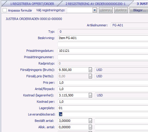 Blockera Leverans per Order/Orderrad Funktion kan kontrolleras via