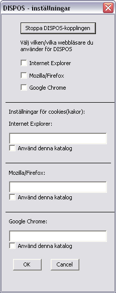 DISPOS Options DISPOS-koppling Knappen för DISPOS-koppling använder man för att starta/stoppa DISPOS-kopplingen.