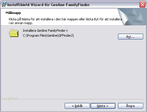3.2 Installation Välj var någonstans du vill installera Genline FamilyFinder.