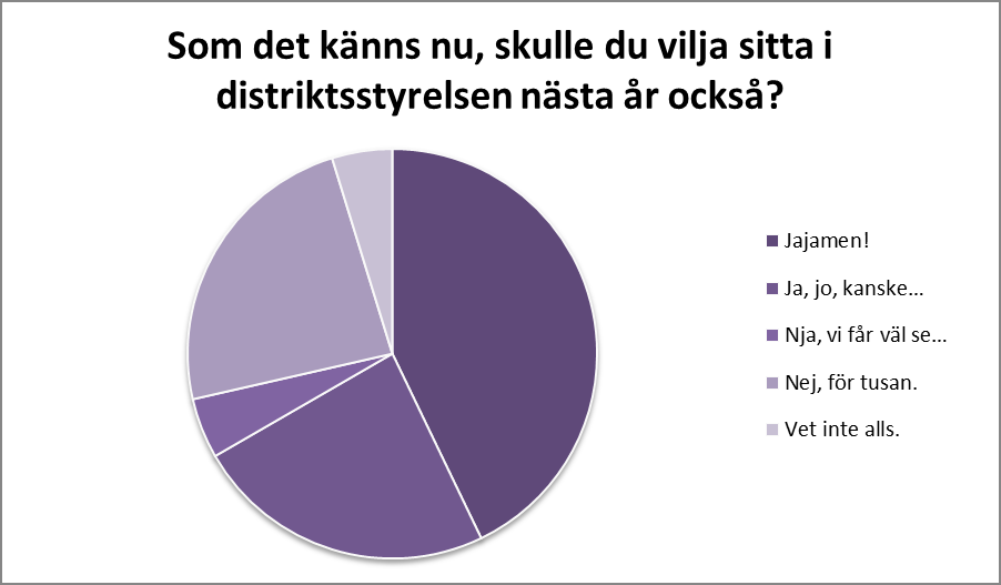 De kommentarer som rör ännu ett år i distriktsstyrelsen visar på en önskan att göra mer nästa år, respektive att lämna vidare uppdraget till nya krafter.