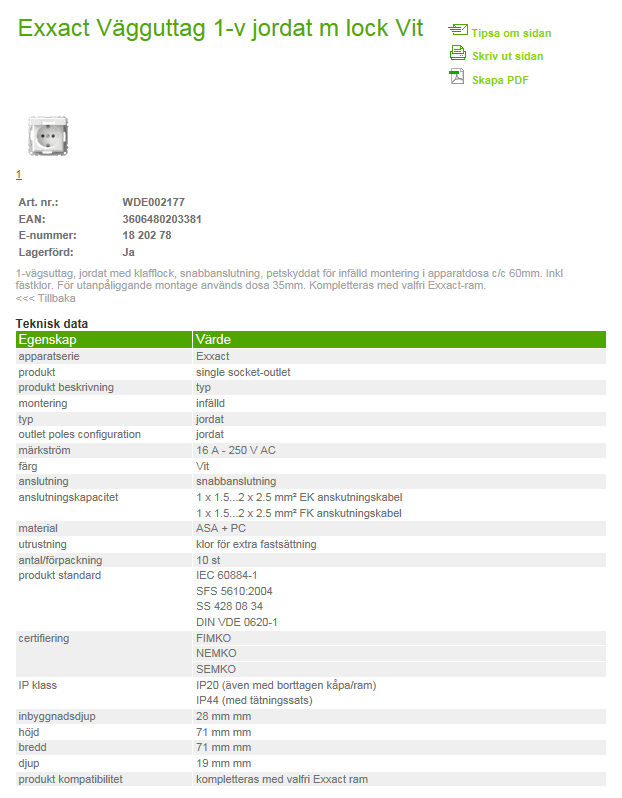 5.5 Exxact V-uttag 1V med lock vit 5.