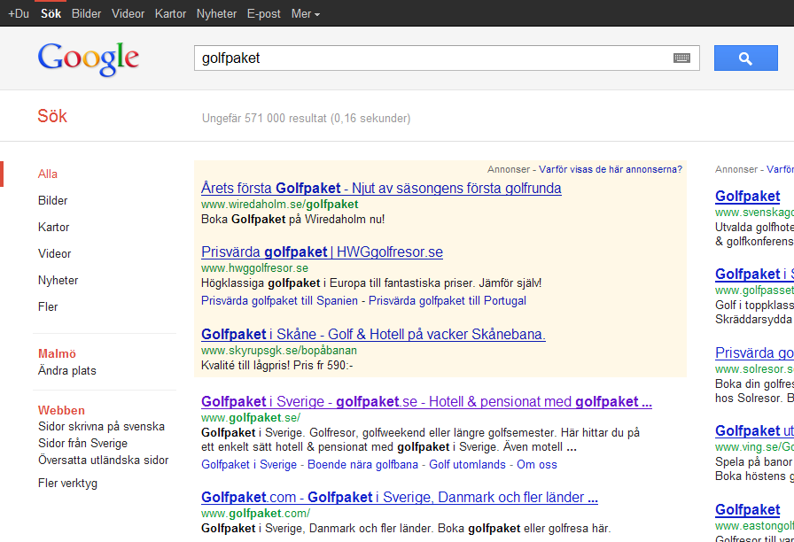 Sökning golfguiden : 1:a (februari 2012) 1:a på Google.