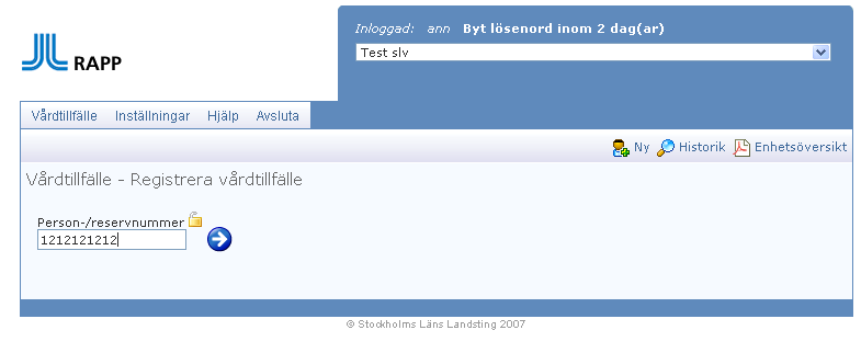 29 Registrering av slutenvård, Vårdtillfälle Efter inloggning visas personer som är inskrivna på enheten.