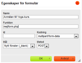 Formulär Formulär används vid ex vis medlemsansökan och för att anmäla sig till evenemang. Formulär skapar du med den streckade rektangeln i verktygslådan. (Se sid 10) Fyll i följande uppgifter: 1.