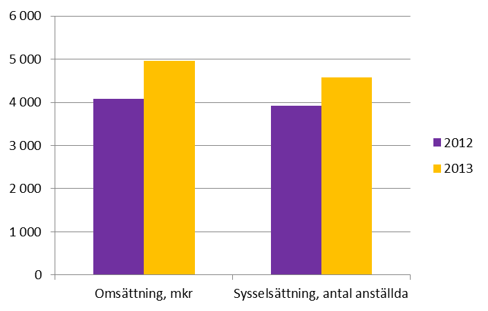 Tillväxt Ökningen i omsättning mellan åren beror dels på tillväxt i företagen, dels på att nya företag har tillkommit. Några företag går också i konkurs.