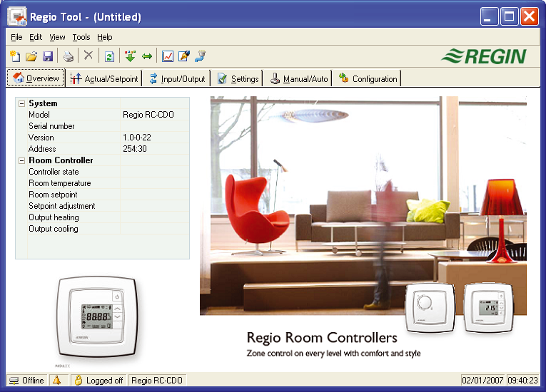 Konfigurering och övervakning med Regio tool RC-C3DFOC är förprogrammerad vid leverans, men kan konfigureras via Regio tool.