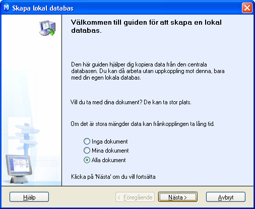 VIKTIGA INSTÄLLNINGAR VIKTIGA INSTÄLLNINGAR Koppla från central databas Så här kopplar du från och skapar en lokal databas 1. Välj Arkiv och klicka på Koppla från. 2.