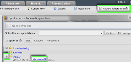 28 Epostservice Expandera en grupp och klicka på brevet som du vill importera stycken ifrån. Innehållet i det valda brevet läggs till i ditt nya brev, under eventuella befintliga stycken.