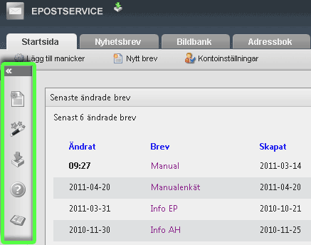 6 1.3 Epostservice Ditt arbetsflöde Gränssnittet i Epostservice Ditt gränssnitt är indelat i ett flik system för de olika delarna:.