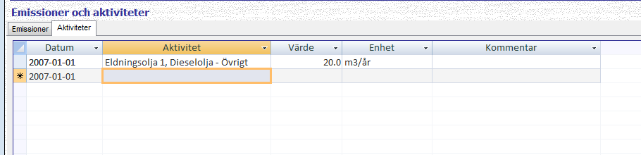 BILAGA 1 Tabell 1:2 Uppgifter om emissionskällor Koordinater 1) X0, Y0 Information om uppgifter tillhörande delen Emissionskällor i inmatningsapplikationen.