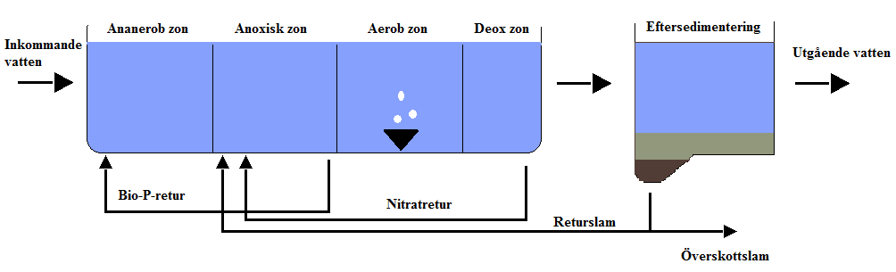 så nitratfattigt slam som möjligt (Borglund, 2003). Varje linje avslutas med en deoxzon.