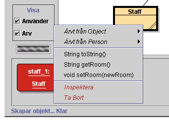 7 Figur 3.3: Skapandet av objekt utan parametrar Figur 3.4: Ett objekt på objektbänken Summering: För att skapa ett objekt, välj en konstruktor från klassens popupmeny. 3.2 Exekvering När du nu har skapat ett objekt, kan du exekvera dess publika operationer.