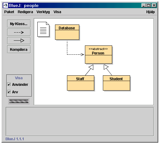 Kapitel 3 Grunderna redigera / kompilera / exekvera För detta handboksavsnitt, öppnar du projektet people som är inkluderat i distributionen av BlueJ.
