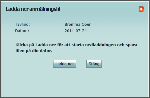 4. Välj om det skall vara en XML eller en Excel-fil och klicka på Generera (för att använda XML måste man ha ett särskilt arena eller tävlingsprogram).