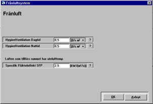 Figur 4.3 Dialogruta för att välja klimathållningssystem Klimathållningssystem väljs helt enkelt genom att klicka på lämpligt val. För att kunna påverka luftflöde, driftstider etc.