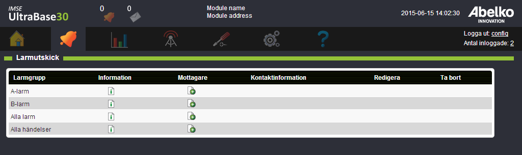 3. När du skapar larmgrupper på den här sidan kan du välja från alla larm som finns i apparaten. Kryssa för de larm som ska ingå. 4.