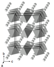 Figur 14. Kristallstruktur för magnesiowüstit. Figur 15. Kristallstruktur för perovskit. Figur 16. Kristallstruktur för postperovskit.
